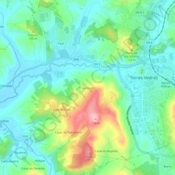 Topografische Karte Varatojo, Höhe, Relief