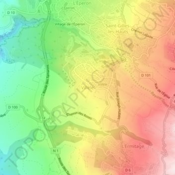 Topografische Karte Villèle, Höhe, Relief