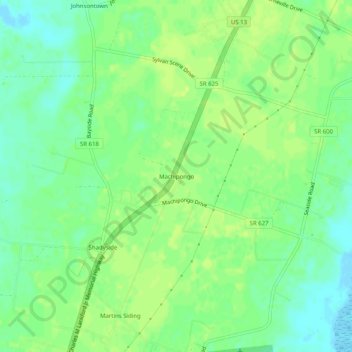 Topografische Karte Machipongo, Höhe, Relief