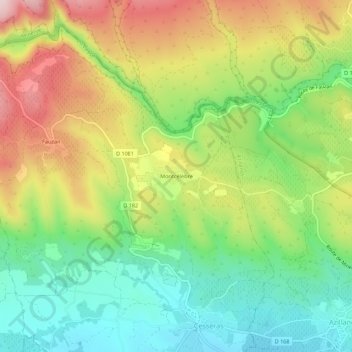Topografische Karte Montcélèbre, Höhe, Relief