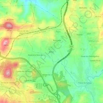 Topografische Karte Brejos, Höhe, Relief