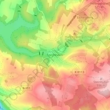 Topografische Karte Forchheim, Höhe, Relief