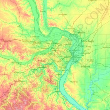 Topografische Karte St. Louis, Höhe, Relief