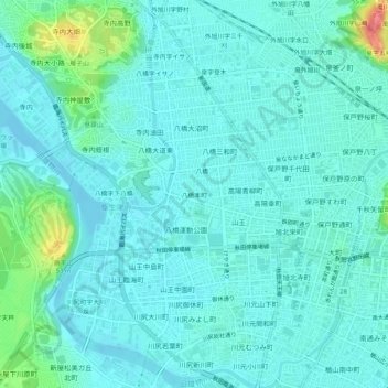 Topografische Karte 八橋本町, Höhe, Relief