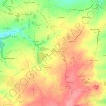 Topografische Karte Chevelu, Höhe, Relief