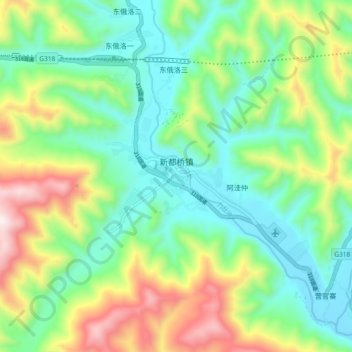 Topografische Karte 新都桥镇, Höhe, Relief