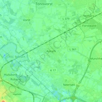 Topografische Karte Anrath, Höhe, Relief