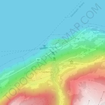 Topografische Karte Giessbachfälle, Höhe, Relief