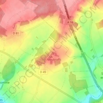 Topografische Karte Les Meuliniers, Höhe, Relief