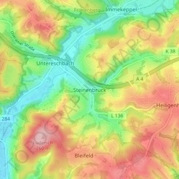 Topografische Karte Steinenbrück, Höhe, Relief