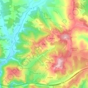 Topografische Karte Rongère, Höhe, Relief