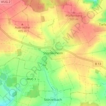 Topografische Karte Stopfenheim, Höhe, Relief