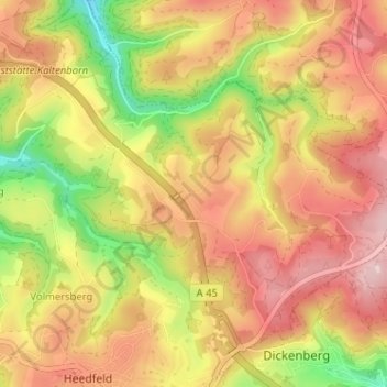Topografische Karte Winkeln, Höhe, Relief