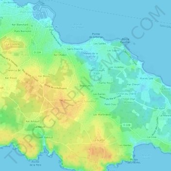 Topografische Karte Beau Lieu, Höhe, Relief
