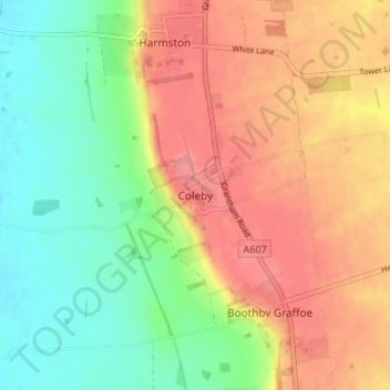 Topografische Karte Coleby, Höhe, Relief