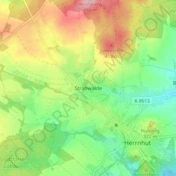 Topografische Karte Strahwalde, Höhe, Relief