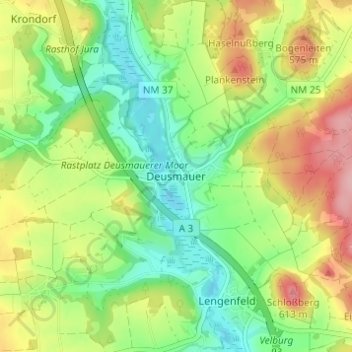 Topografische Karte Deusmauer, Höhe, Relief