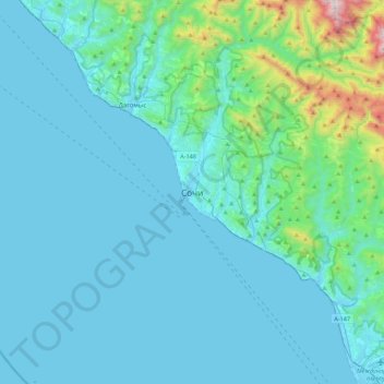 Topografische Karte Sochi, Höhe, Relief