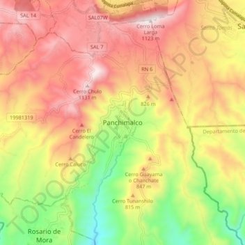 Topografische Karte Panchimalco, Höhe, Relief