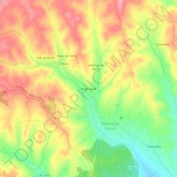 Topografische Karte Ruge de Água, Höhe, Relief