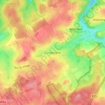 Topografische Karte Compogne, Höhe, Relief