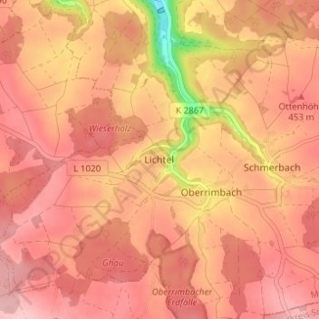 Topografische Karte Lichtel, Höhe, Relief