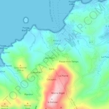Topografische Karte Papias, Höhe, Relief