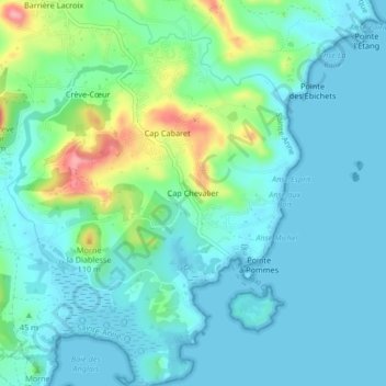 Topografische Karte Cap Chevalier, Höhe, Relief