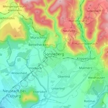 Topografische Karte Sonneberg, Höhe, Relief