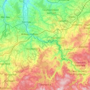Topografische Karte Langenweißbach, Höhe, Relief