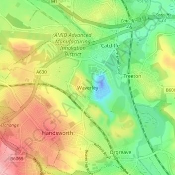 Topografische Karte Waverley, Höhe, Relief