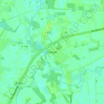 Topografische Karte Kampe, Höhe, Relief