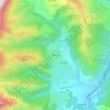 Topografische Karte Elizagarai, Höhe, Relief
