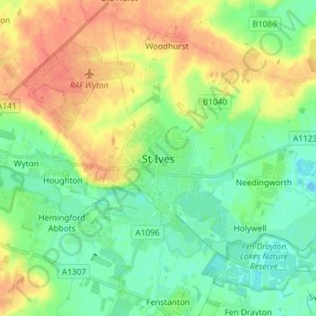Topografische Karte St Ives, Höhe, Relief