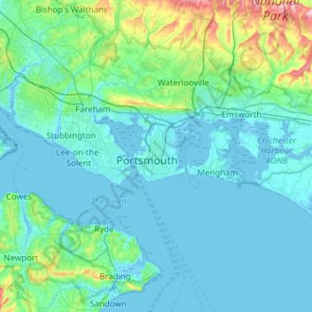Topografische Karte Portsmouth, Höhe, Relief