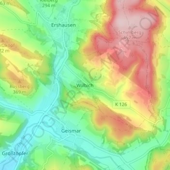 Topografische Karte Wilbich, Höhe, Relief