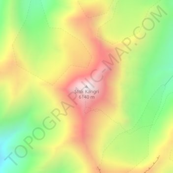 Topografische Karte Stok Kangri 6140 m, Höhe, Relief