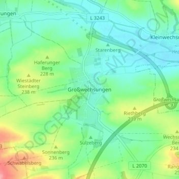 Topografische Karte Großwechsungen, Höhe, Relief