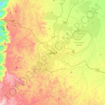 Topografische Karte At Ta'if, Höhe, Relief