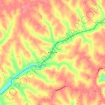 Topografische Karte Bradysville, Höhe, Relief