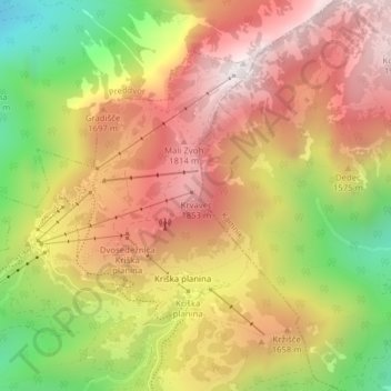 Topografische Karte Krvavec, Höhe, Relief