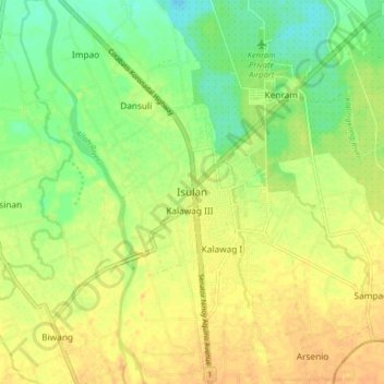 Topografische Karte Isulan, Höhe, Relief