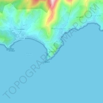 Topografische Karte Cap Nègre, Höhe, Relief