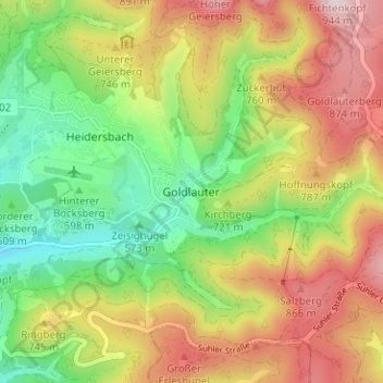 Topografische Karte Goldlauter, Höhe, Relief