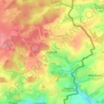 Topografische Karte Moinet, Höhe, Relief