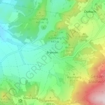 Topografische Karte Bremen, Höhe, Relief