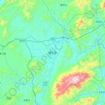 Topografische Karte 建宁县, Höhe, Relief