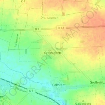 Topografische Karte Grabsleben, Höhe, Relief