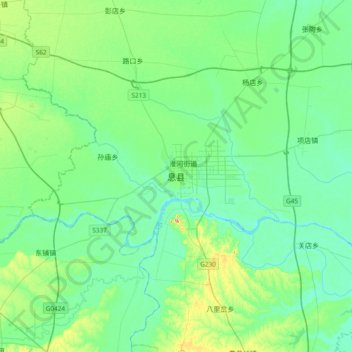 Topografische Karte 息县, Höhe, Relief