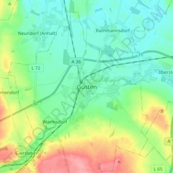 Topografische Karte Güsten, Höhe, Relief